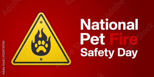 National Pet Fire Safety Day. Pet icon and fire. Great for posters, banners and social media. Red background.