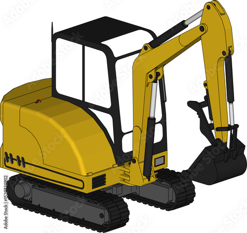 Mini excavator isolated on a white background.