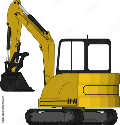 Mini excavator isolated on a white background.