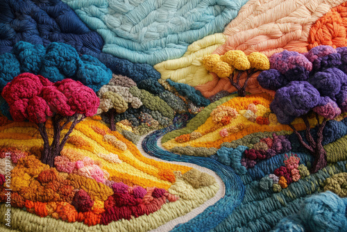 Colorful Knitting Yarn Woven into a Beautiful Landscape