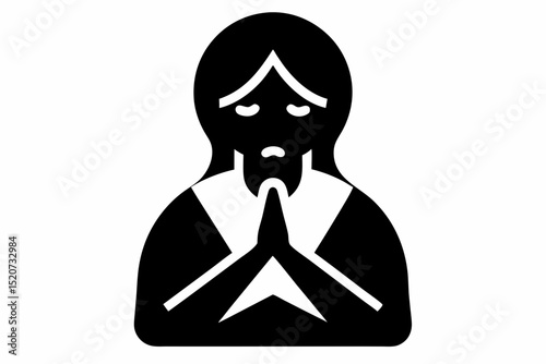 Person praying with hands together black and white halloween, vector, silhouette,  illustration, horizontal, isolated assets, on transparent background