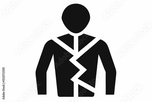 Silhouette of a person with broken bone structure halloween, vector, silhouette,  illustration, horizontal, isolated assets, on transparent background