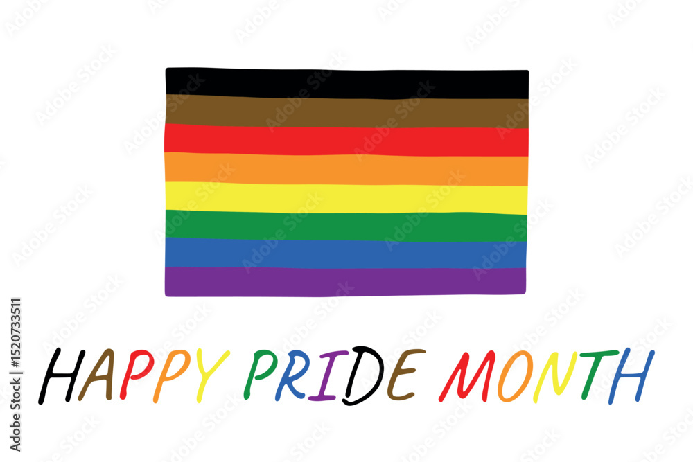 Obraz premium Colorful Gay pride flag Happy pride day LGBTQ community Pride Month Vector hand drawn doodle for posters, stickers, logo, cards