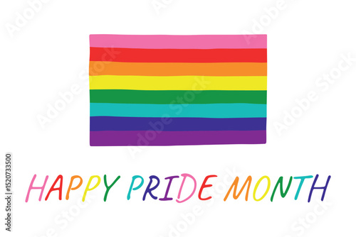 Colorful Gay pride flag Happy pride day LGBTQ community Pride Month Vector hand drawn doodle for posters, stickers, logo, cards