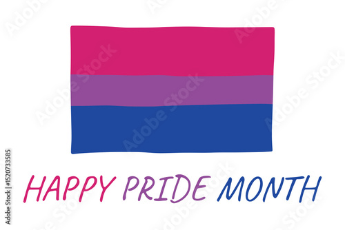 Colorful Bisexual pride flag Happy pride day LGBTQ community Pride Month Vector hand drawn doodle for posters, stickers, logo, cards