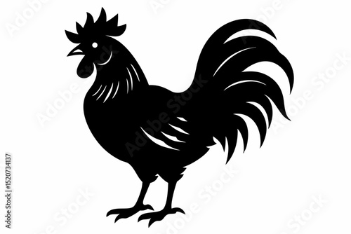 Silhouette of a rooster standing on a white background halloween, vector, silhouette,  illustration, horizontal, isolated assets, on transparent background