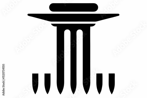 Abstract black glyph with pillars and sharp points halloween, vector, silhouette,  illustration, horizontal, isolated assets, on transparent background