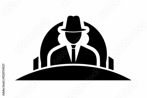 Silhouette of a man in a suit and fedora at table halloween, vector, silhouette,  illustration, horizontal, isolated assets, on transparent background