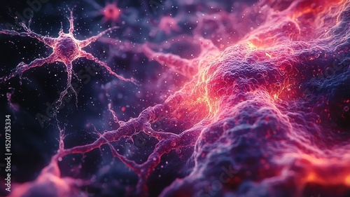 Vibrant neural connections illuminated in a cosmic landscape, showcasing the beauty of science and technology in a stunning abstract visual.