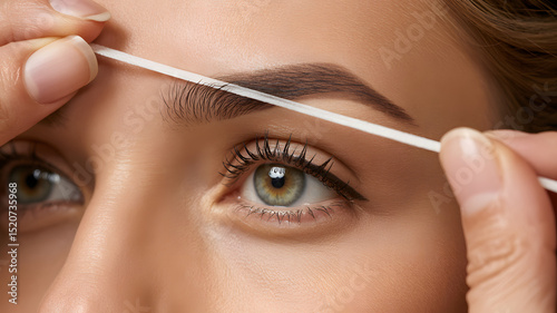 Close up of female face and eyebrow with tweezers