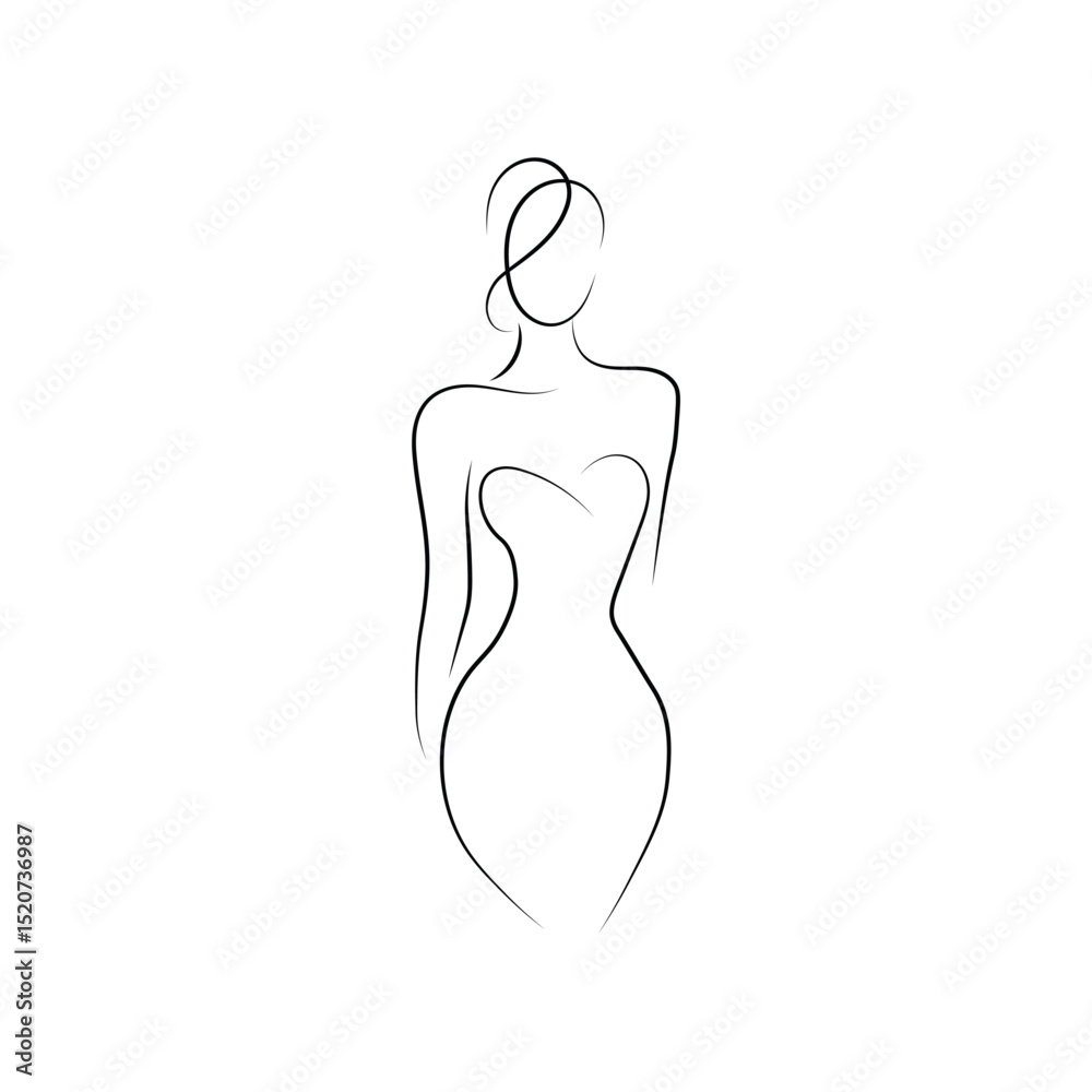 Minimalist line art of a stylish female silhouette with curvy body Minimalist line art of a stylish female silhouette with curvy body