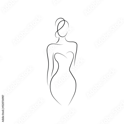 Minimalist line art of a stylish female silhouette with curvy body
