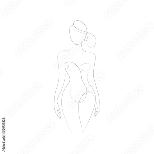 Minimalist line art of a stylish female silhouette with curvy body