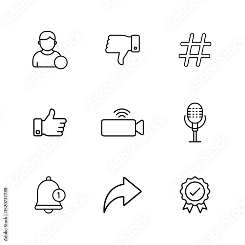 Social Media Interaction Outline Icons Set