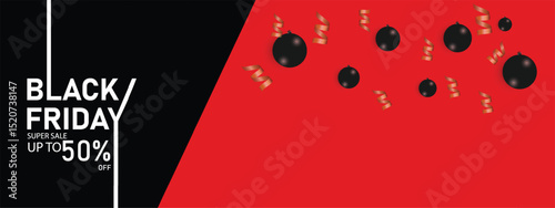 Black Friday super sale banner with balloon's, can be used in discount announcement, online sale flyer design, sale announcement, advertising, Black Friday sale poster, vector art illustration