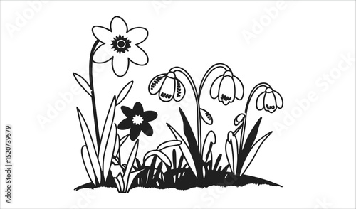 Beautiful vector illustration of diverse spring flowers, a vibrant floral design celebrating nature's blossom