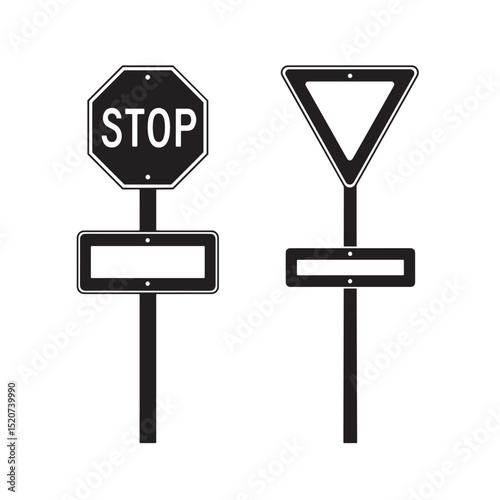 Black and white road traffic signs stop and yield vector illustration