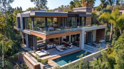 Modern Architectural Marvel: Hillside Luxury Home with Infinity Pool photo