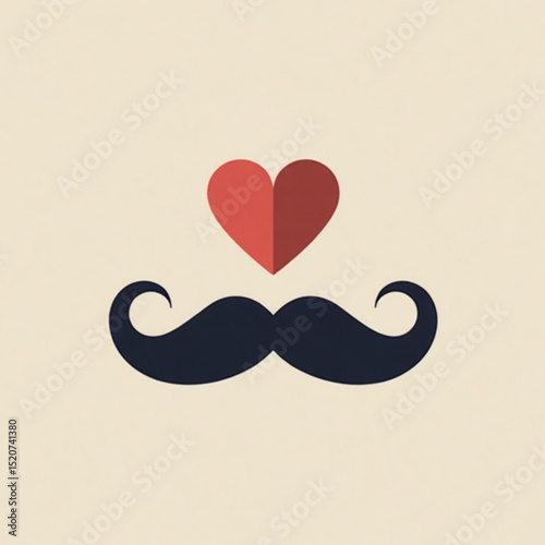 Minimalistic illustration of a heart above a stylized mustache symbolizing love and affection