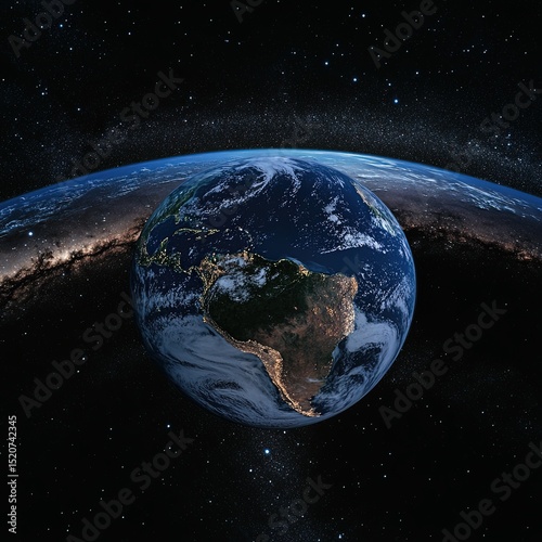Earth in Space with Milky Way and Stars