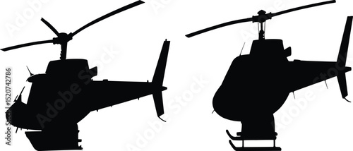 silhouette of helicopter cutout isolate into transparent background