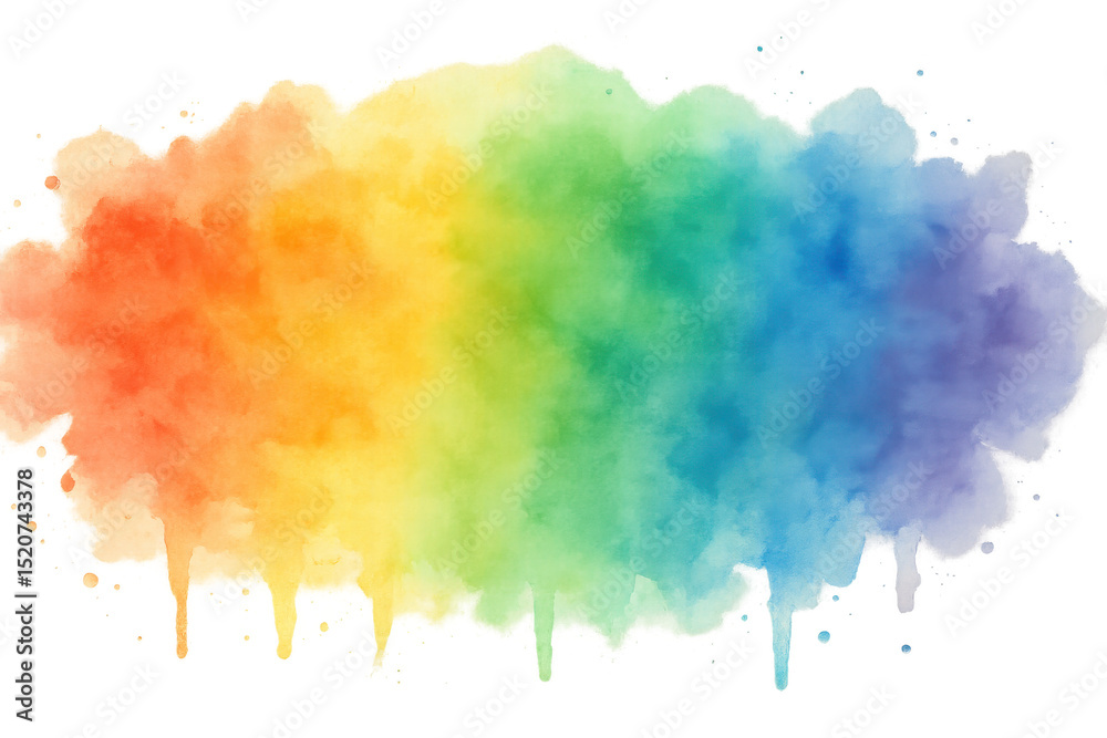 Fototapeta premium Rainbow watercolor flag colors bleeding vertically across transparent surface