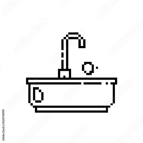 pixel outline kitchen sink illustration with minimalist design on transparent background