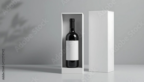 premium wine bottle mockup with blank  white presentation box
