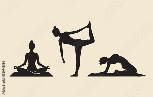 Silhouetted Yoga Poses Demonstrating Balance Flexibility and Mindfulness in Practice