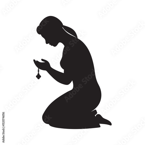 Woman Praying With Rosary Beads Silhouette