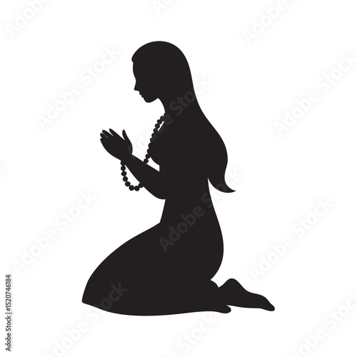 Woman Holding Rosary In Prayer Silhouette