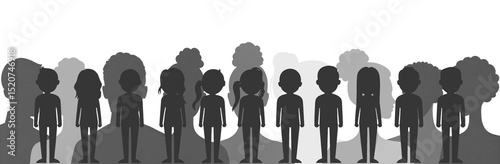 kids as children and silhouette profiles of young adult people as men and women front-view and side-view, isolated flat-style symbol