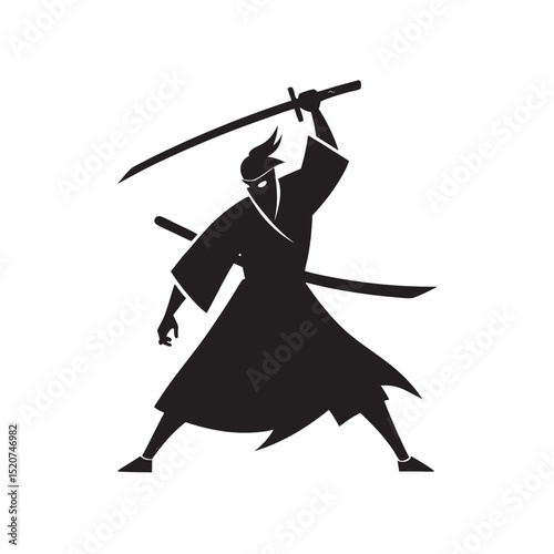 Samurai Holding Katana With Power Silhouette