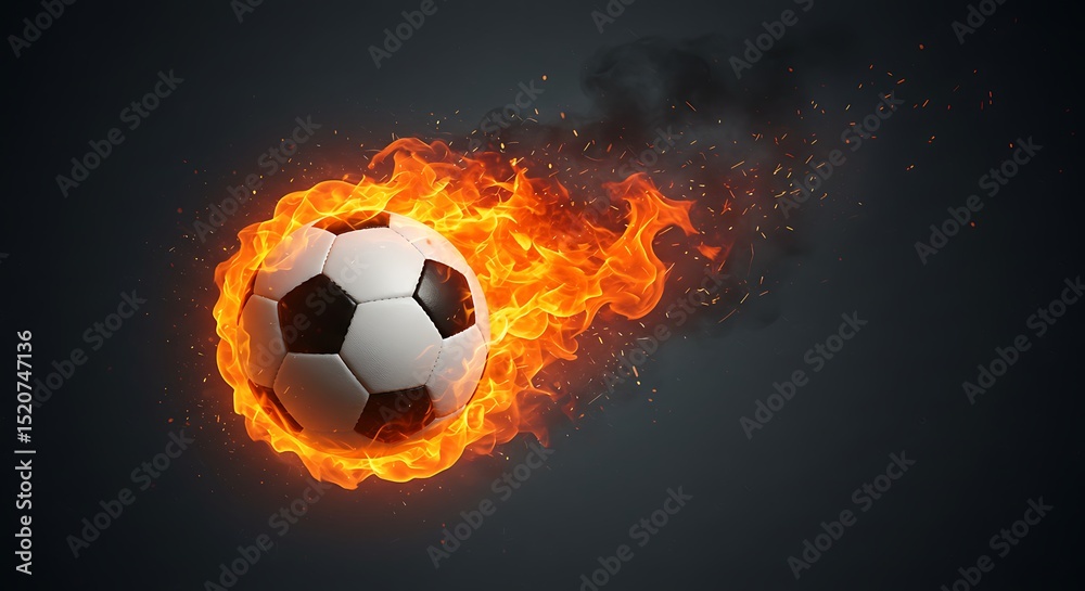 Fototapeta premium Dynamic Rendered Football Ball Engulfed in Flames Burning with Intense Energy