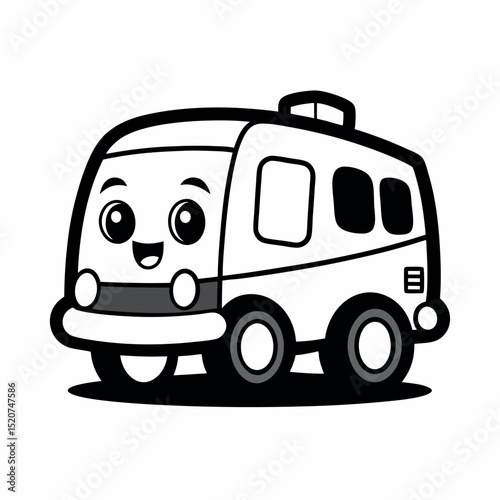 cartoon ambulance vector black and white