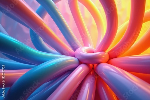 3d render of a vibrant, abstract representation of light waves in various neon colors against a dark background. Synthwave style music equalizer. Visualization of fluctuations