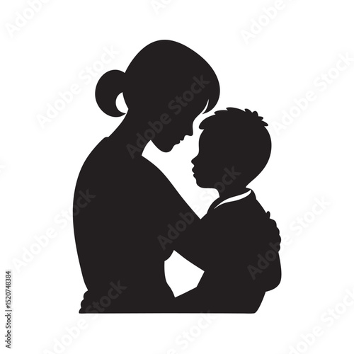 Mother Hugging Her Young Son Silhouette