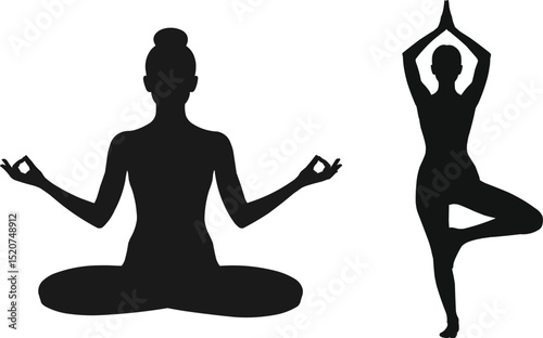 silhouette of a woman doing yoga cutout isolate into transparent background