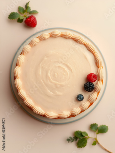 Top view of bento cake without inscriptions on pastel beige background