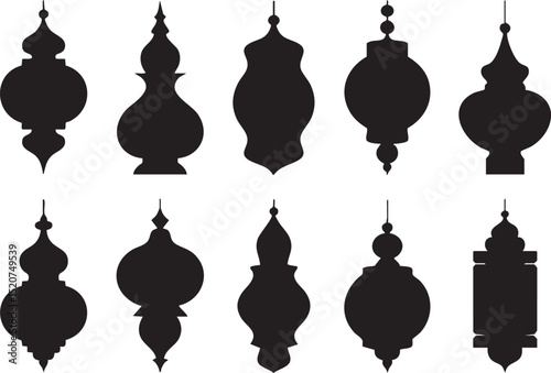 Collection of ten ornate lantern silhouettes for Ramadan and Eid celebrations