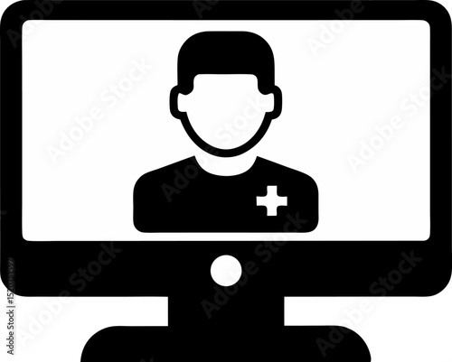 Telemedicine Screen Silhouette Vector Illustration