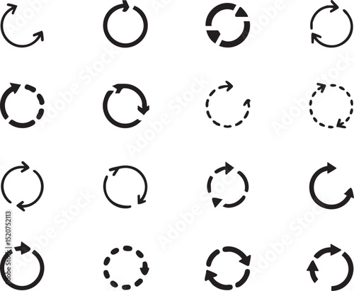 Set of Circular Arrow Icons Representing Reload Refresh Cycle and Rotation