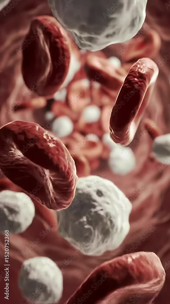 Animated Red and White Blood Cells Flowing in a Vessel Stream for ...