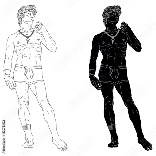 Young man in sportswear posing as statue