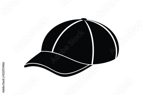 Silhouette art illustration of a sporty cycling cap with short brim and fitted crown.eps