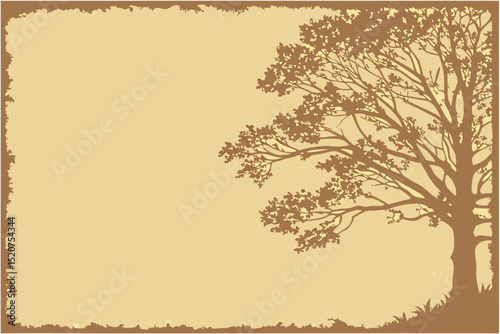 Brown tree silhouette on vintage textured background with grunge effect
