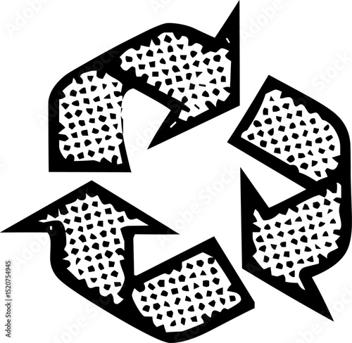 Recycling symbol with three arrows in a continuous loop filled with square patterns, widely used to indicate recyclable materials and eco practices.