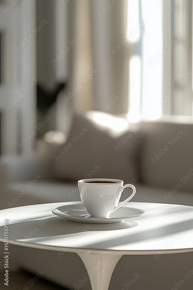 Coffee Cup on Table in Bright Living Room Coffee Cup on Table in Bright Living Room
