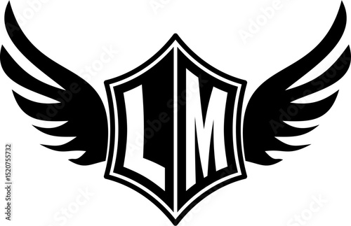 LM logo emblem with winged and shield template