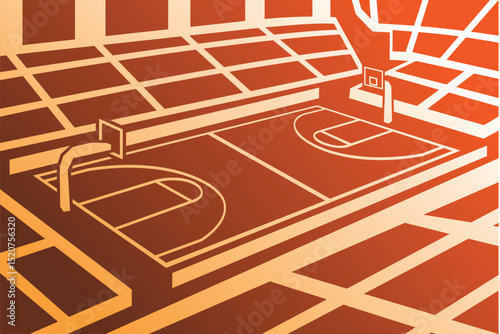 Basketball Court Field Arena Stadium Gradient Vector from Angled Perspective